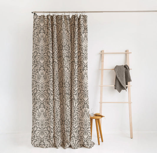 Hemp Eco-Printed Paisley Shower Curtain | Natural & Indigo | Waterproof & Sustainable | Eco Friendly Bath-0