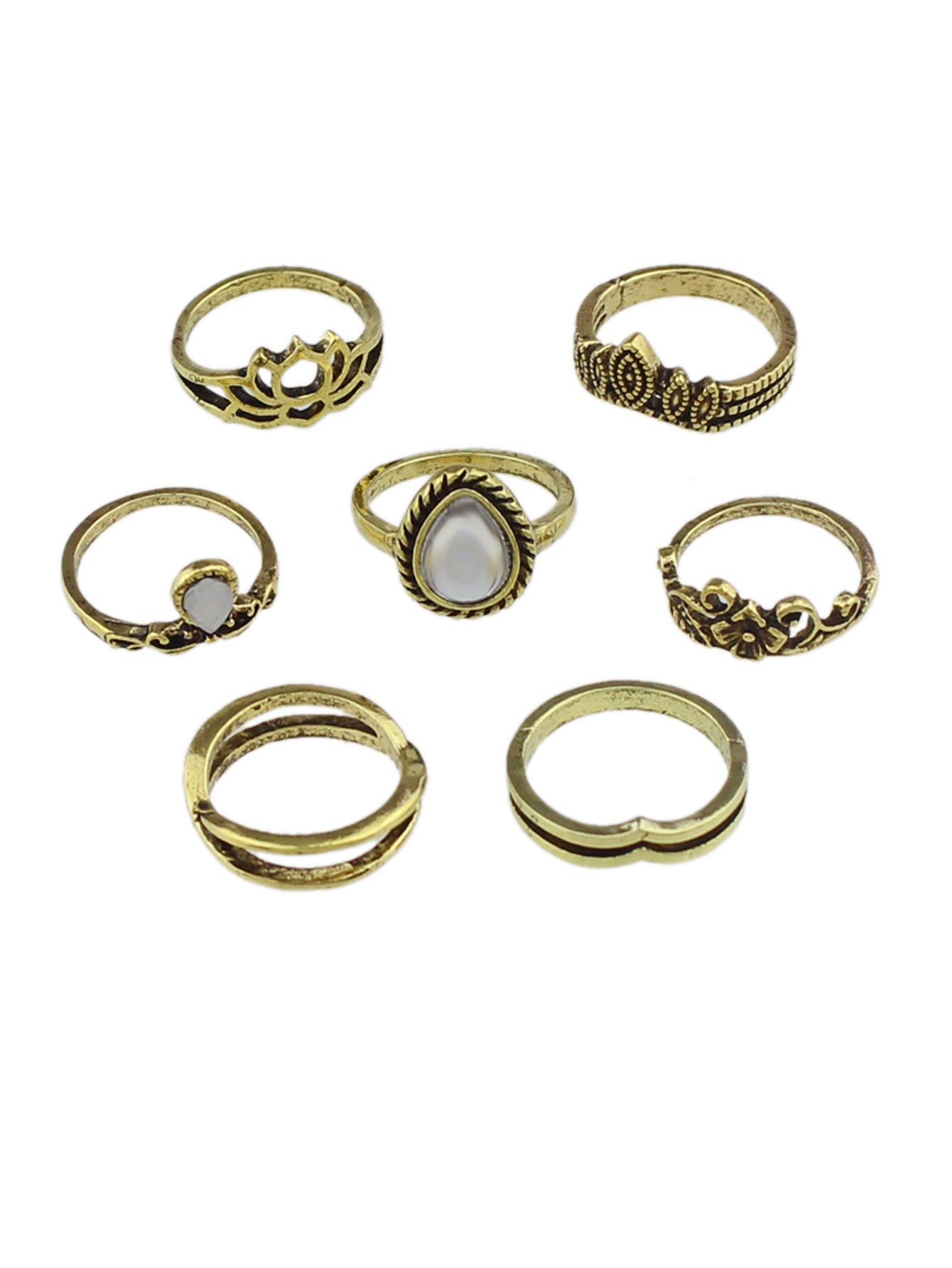 Tribal Ethnic 7 pcs Antique Silver Multiple Stackable Knuckle Finger Ring Set-2