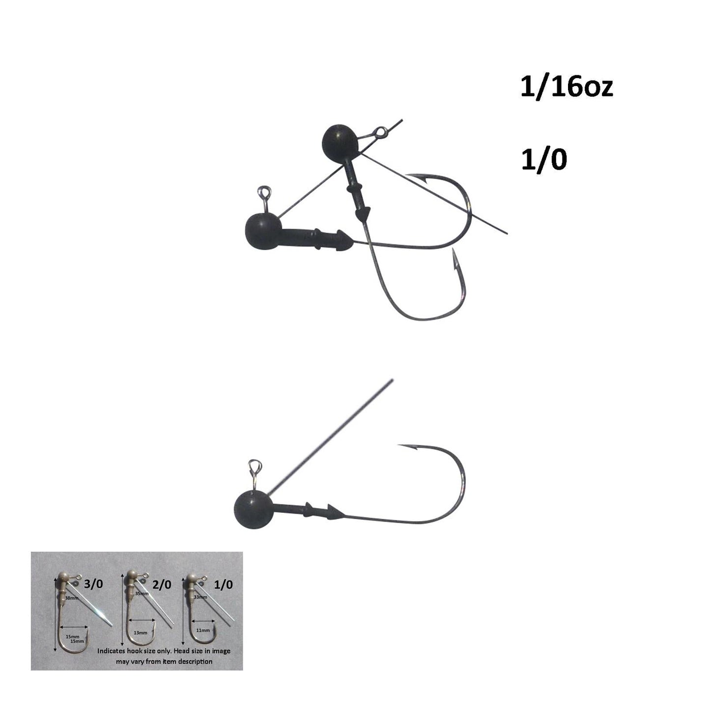 Vike 1/16 oz Weedless Round Jig Head with a Size 1/0 Hook Tungsten, 4 pack-1