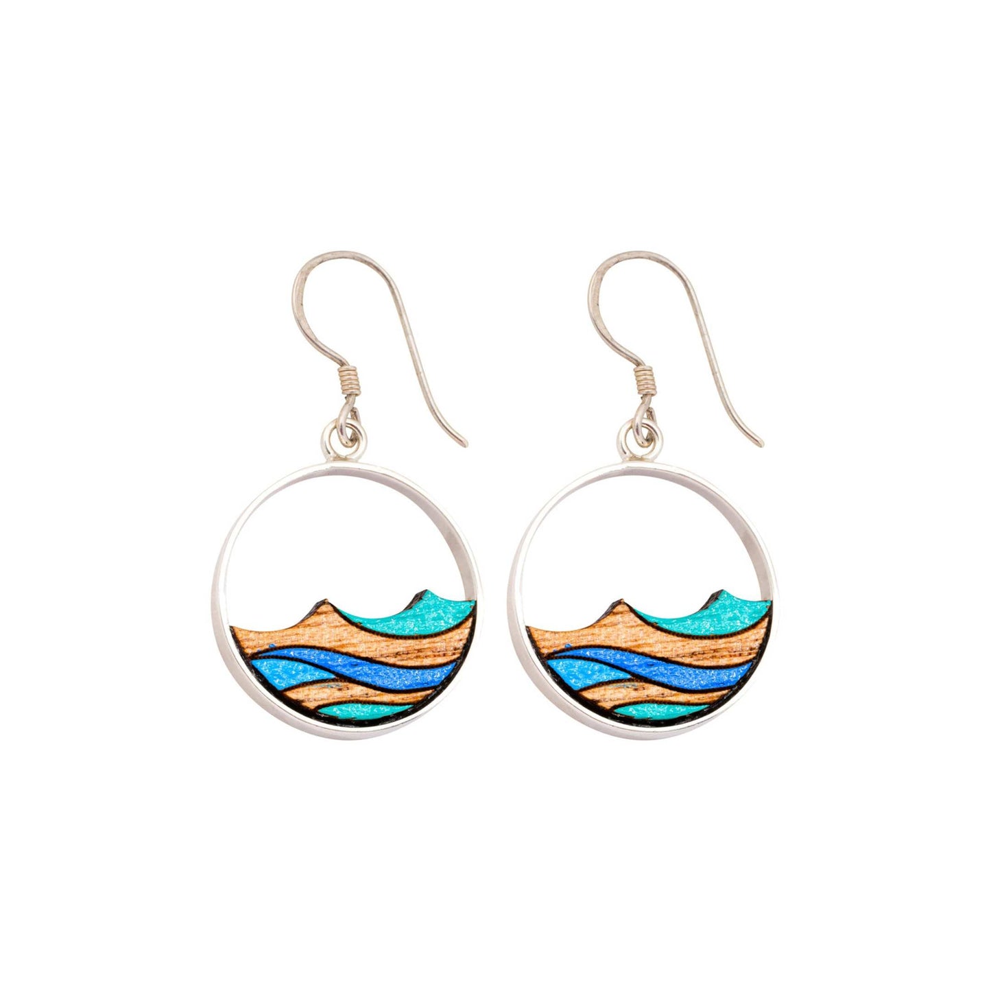 Ocean Eco-friendly Recycled Wood Silver Earrings-1