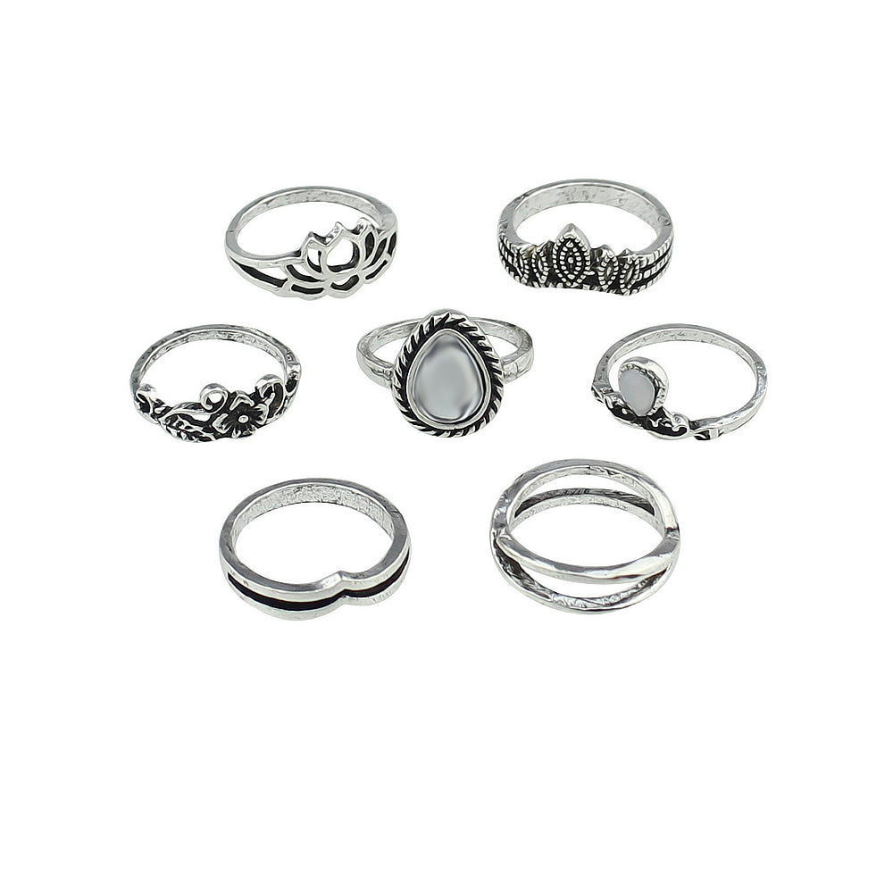 Tribal Ethnic 7 pcs Antique Silver Multiple Stackable Knuckle Finger Ring Set-5