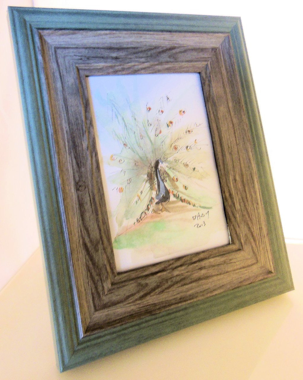 Watercolor Peacock from Zanzibar, Tanzania. Framed.-7
