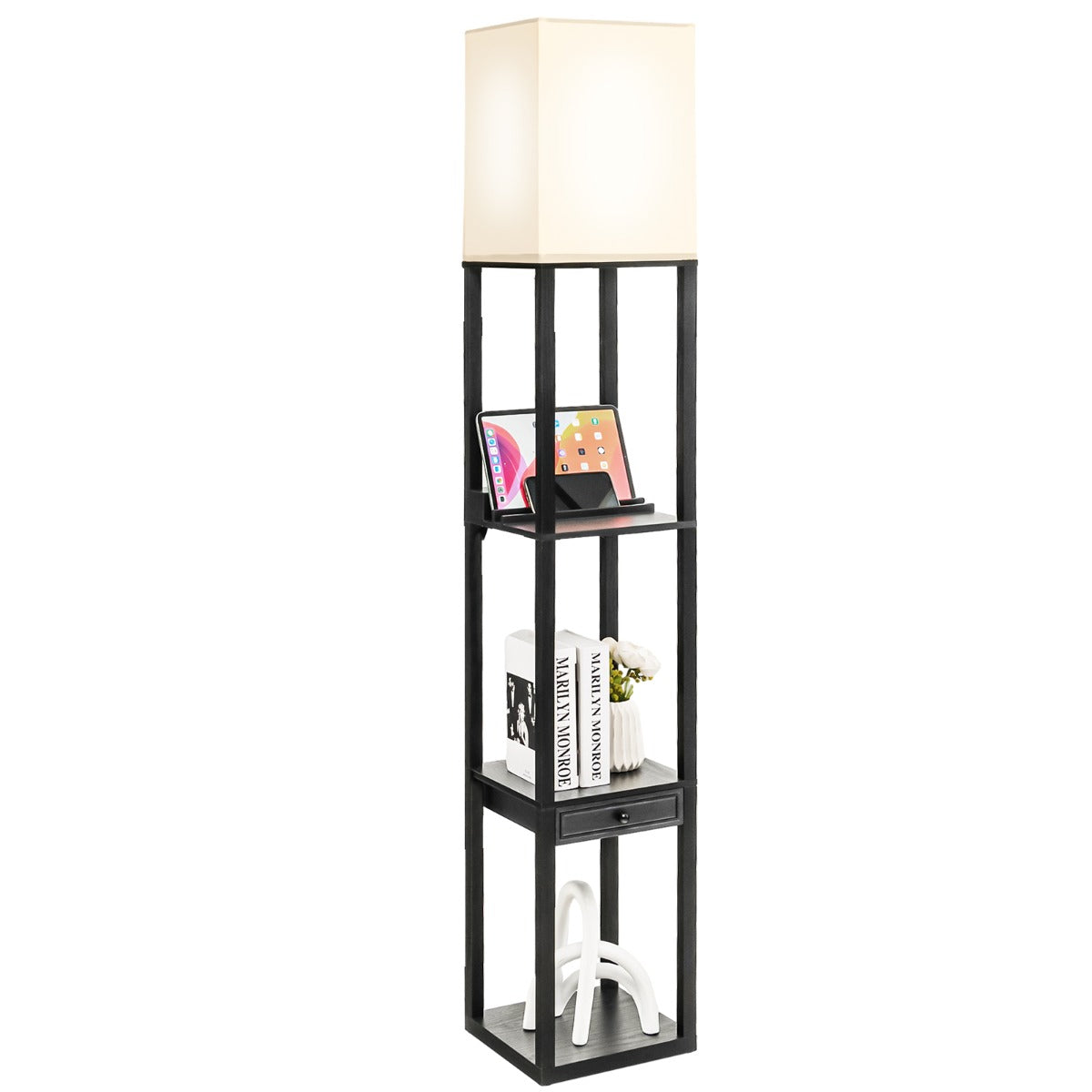 NNECW Modern Shelf Floor Lamp with 1 Drawer & 1 USB Port-1