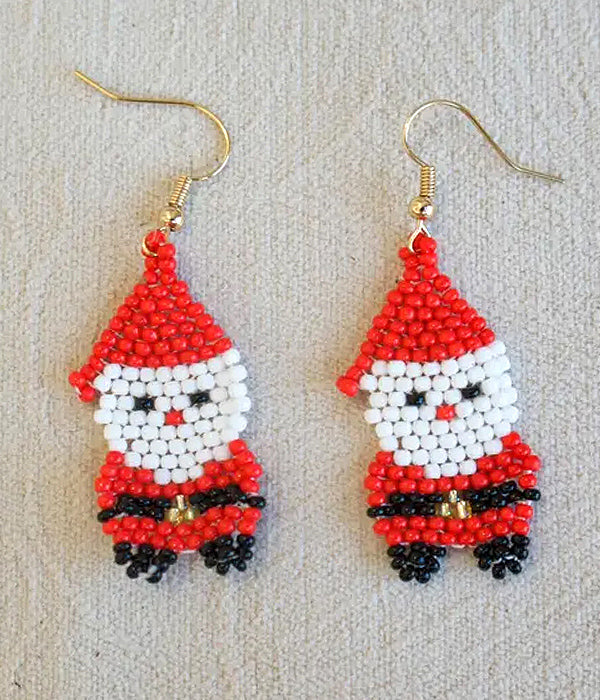 CHRISTMAS THEME MULTI SEEDBEAD SANTA EARRING-0
