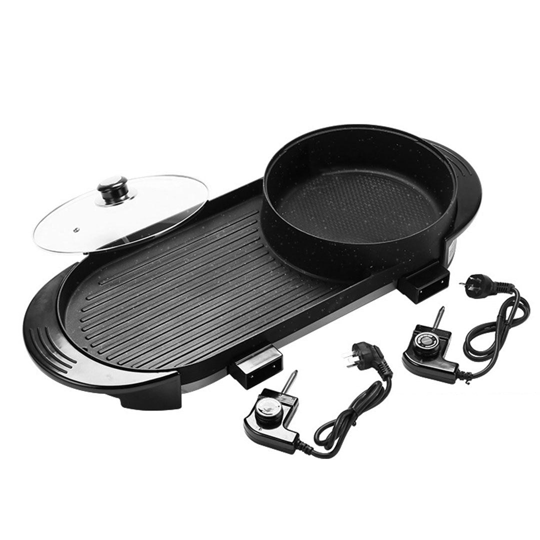 NNEAGS 2 in 1 Electric Non-Stick BBQ Teppanyaki Grill Plate Steamboat Hotpot 2-8 Person-4