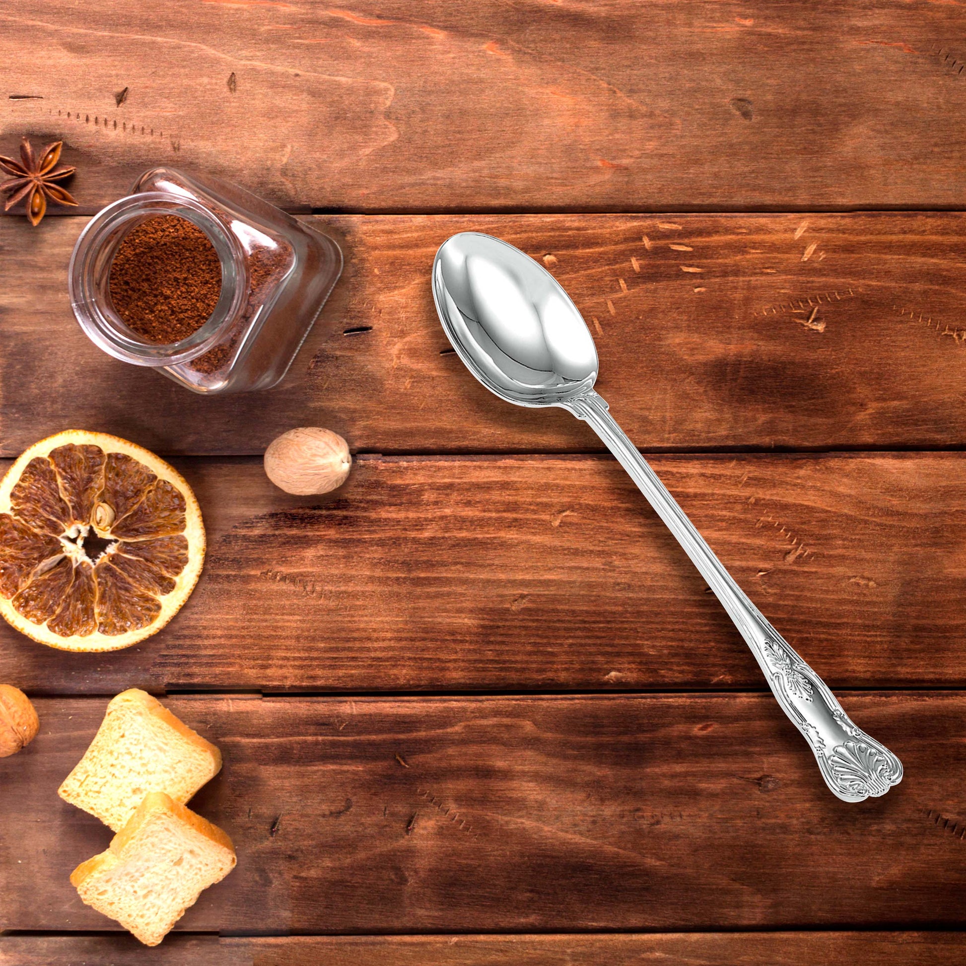 Stuffing Or Serving Spoon With King's Pattern Handle-1