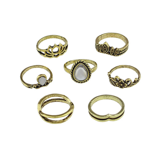Tribal Ethnic 7 pcs Antique Silver Multiple Stackable Knuckle Finger Ring Set-0