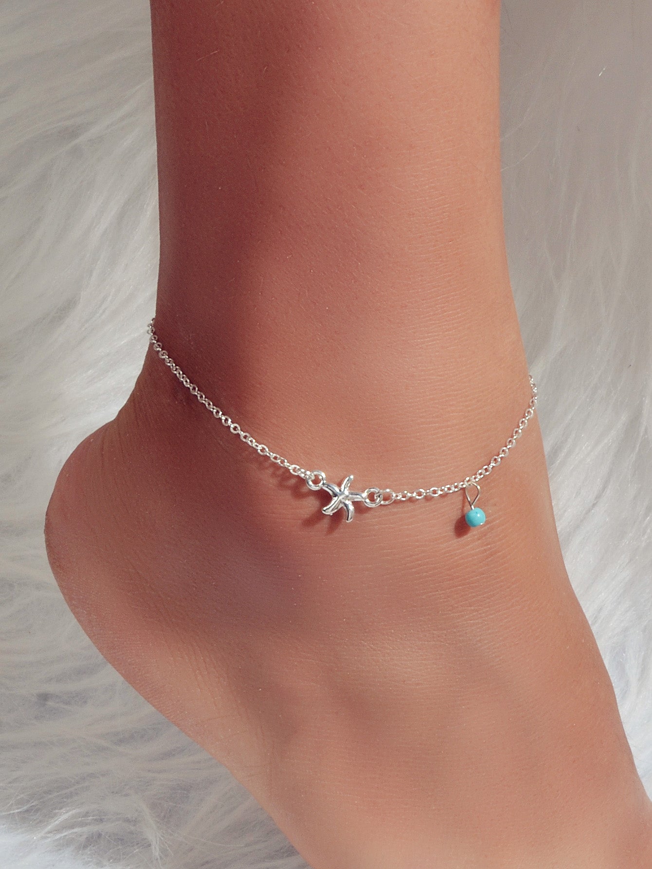 Gold Silver Chain Turquoise Starfish Anklet Barefoot Ankle Foot Jewellery-5