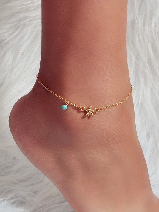 Gold Silver Chain Turquoise Starfish Anklet Barefoot Ankle Foot Jewellery-0