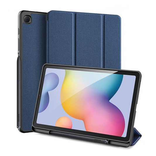 DUX DUCIS DOMO tok álló, bőr hatású (aktív FLIP, oldalra nyíló, TRIFOLD S pencil tartó, textil minta) SÖTÉTKÉK [Samsung Galaxy Tab S6 Lite 10.4 LTE (SM-P619) 2022] (5996457968336)-0