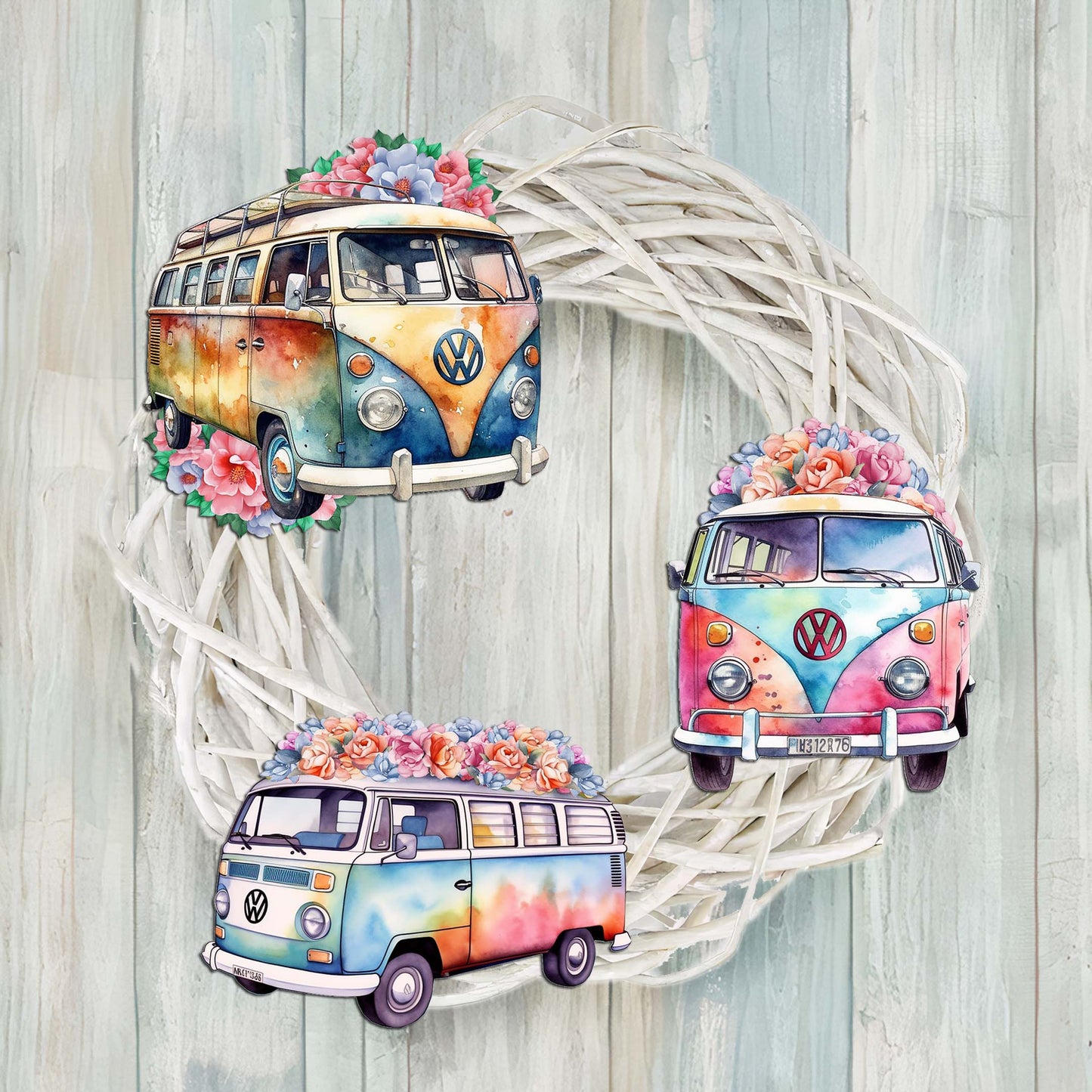 Surf Vans Decorative Wooden Clip-on Ornaments Set of 3 by G. Debrekht - Christmas Decor - 8091040C-S3