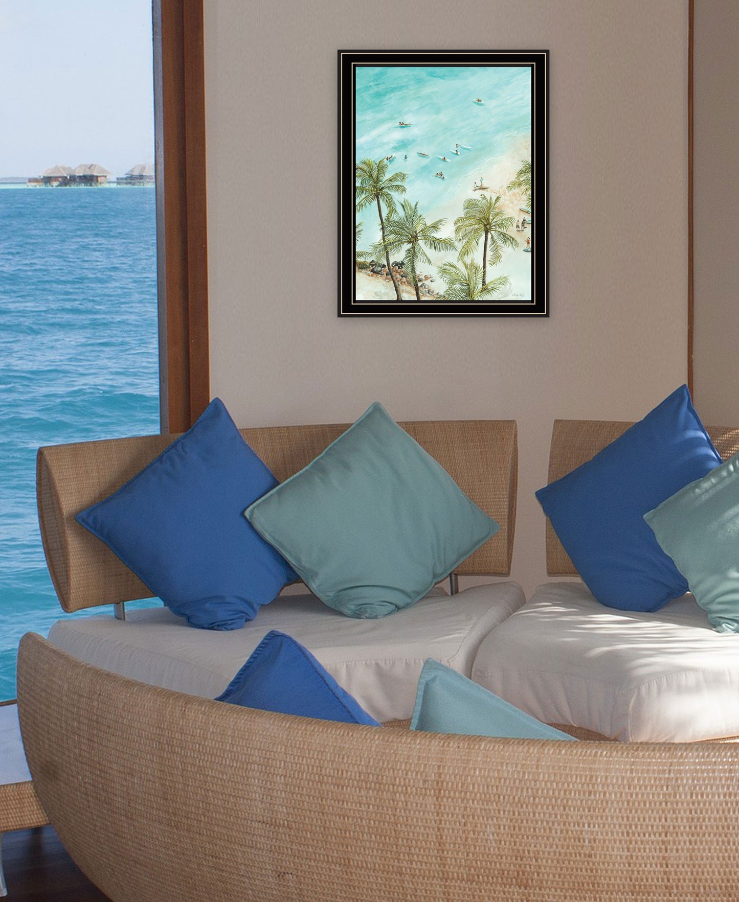 SURFING FROM AFAR Black Framed Print Wall Art