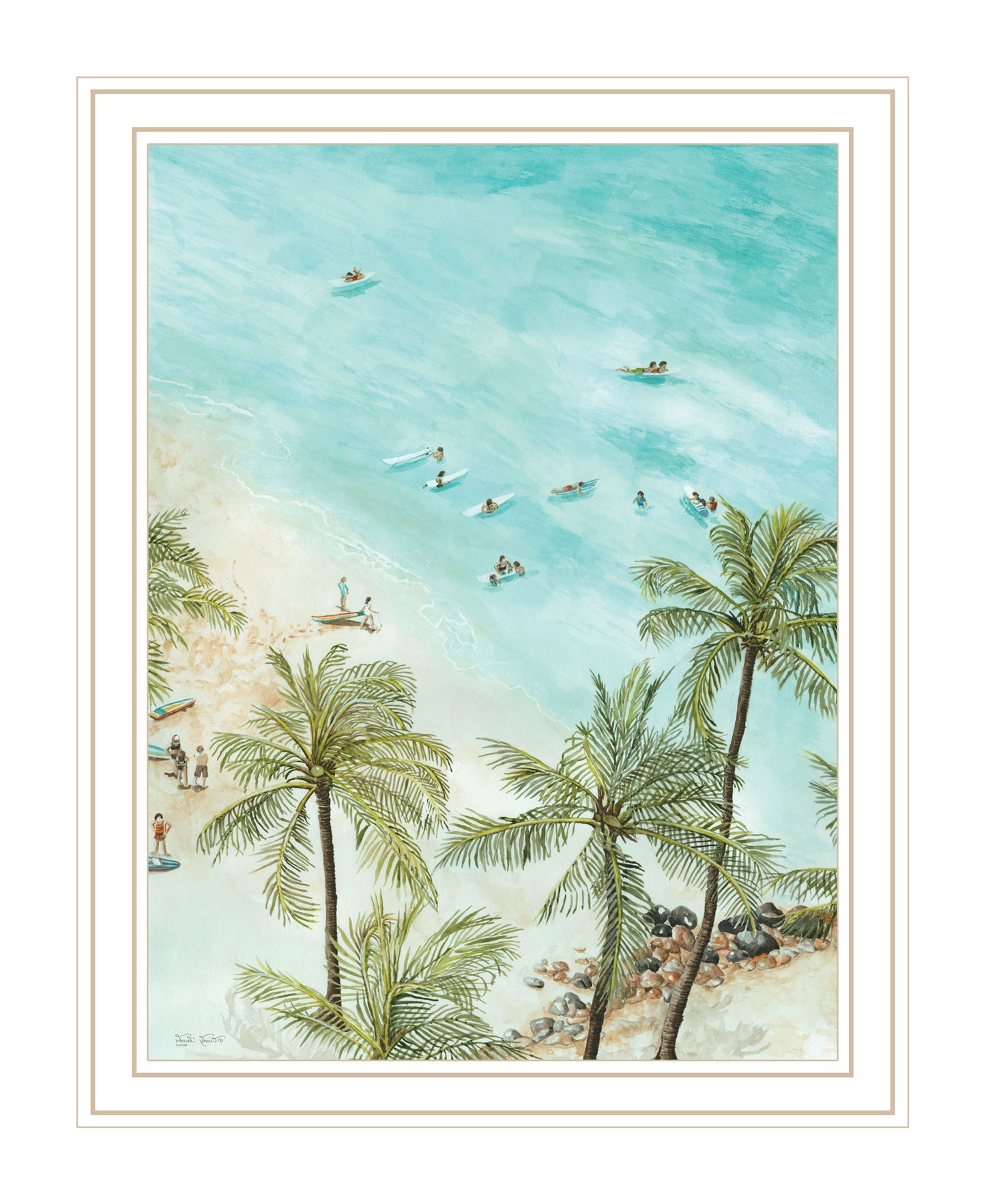 SURFING FROM AFAR White Framed Print Wall Art