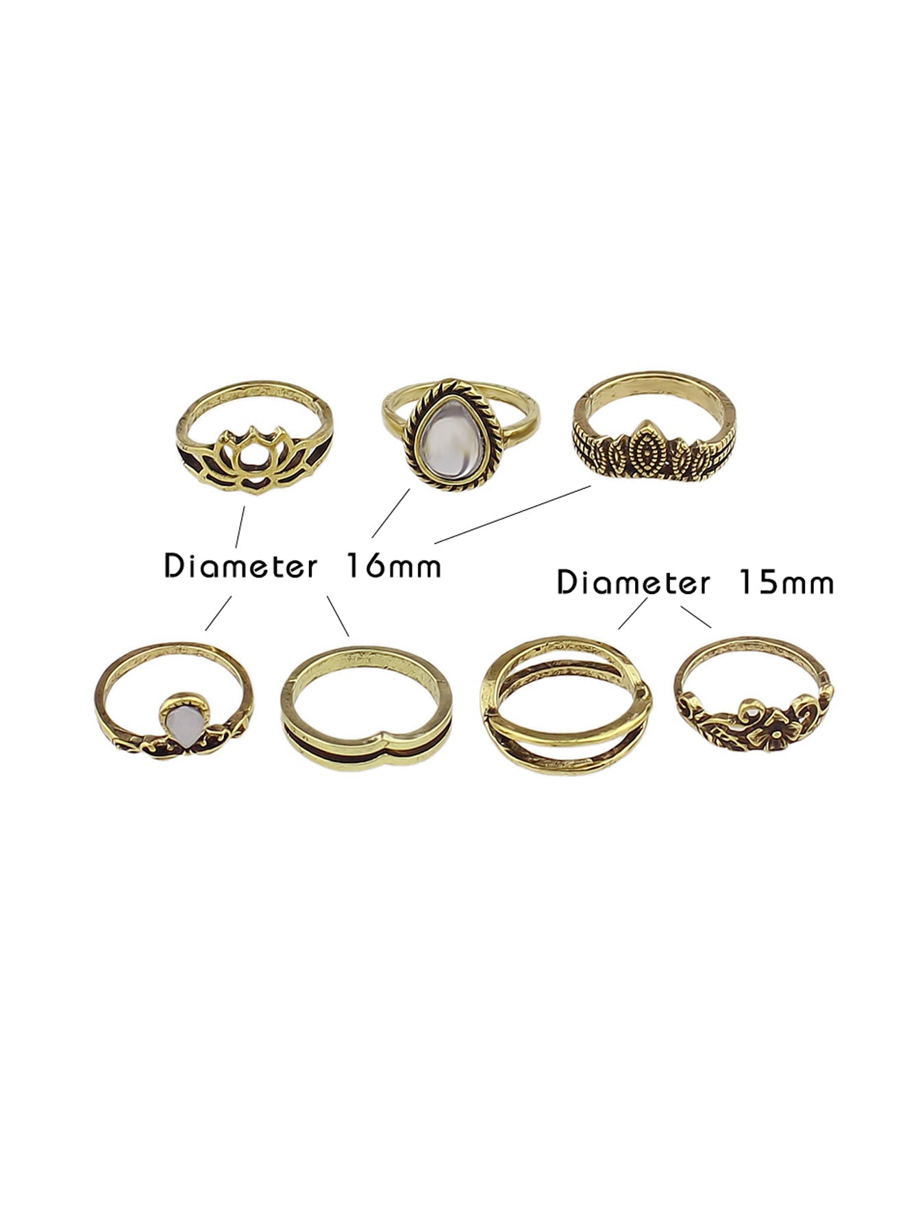 Tribal Ethnic 7 pcs Antique Silver Multiple Stackable Knuckle Finger Ring Set-3