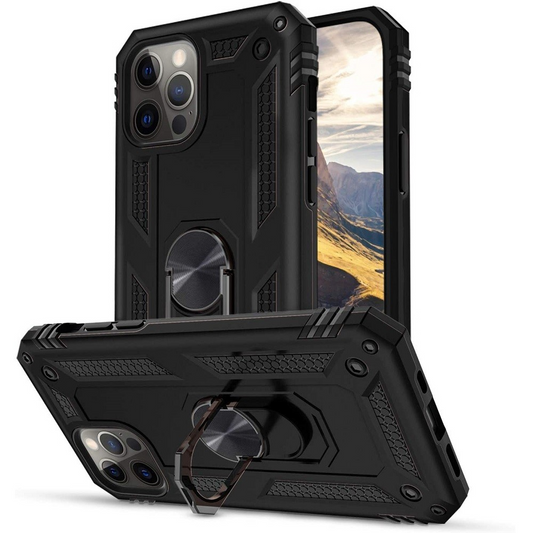 Samsung Galaxy A01 Core SM-A013F, Műanyag hátlap védőtok, közepesen ütésálló, szilikon belső, telefontartó gyűrű, Defender, fekete (106159)-0