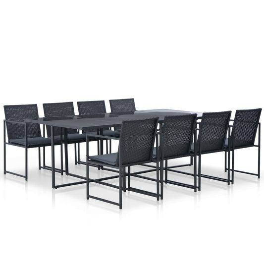 NNEVL 9 Piece Outdoor Dining Set with Cushions Poly Rattan Black-0