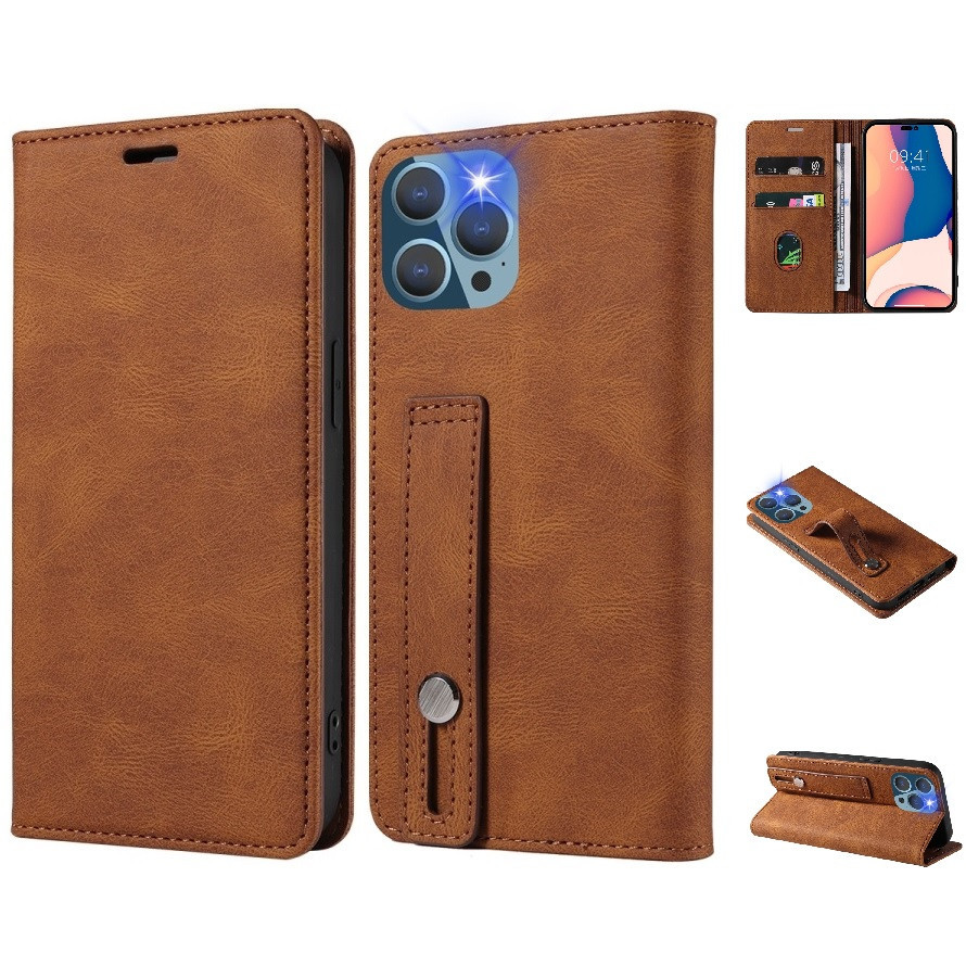 Huawei Nova 10, Oldalra nyíló tok, stand, kártyatartóval, kézpánttal, Wooze Business Plus, barna (132923)-0