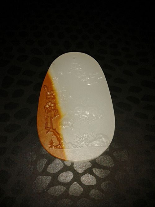 Jade Pendant- Carved bronze and white jade from China.-0