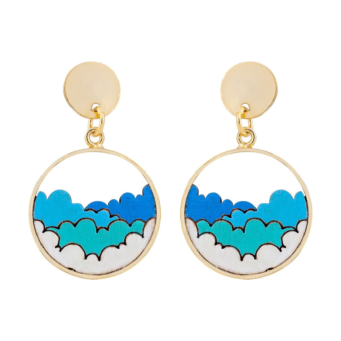 Cloud Eco-friendly Recycled Wood Gold Earrings-1