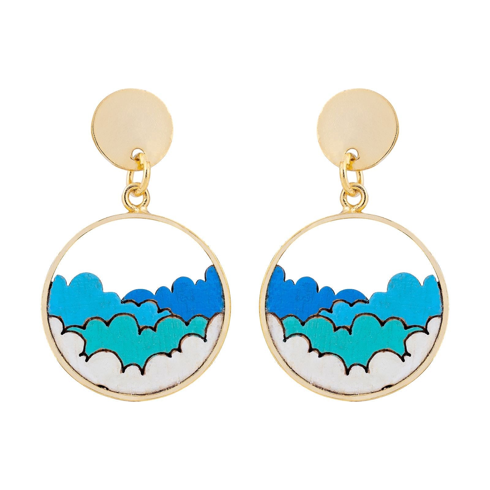 Cloud Eco-friendly Recycled Wood Gold Earrings-1