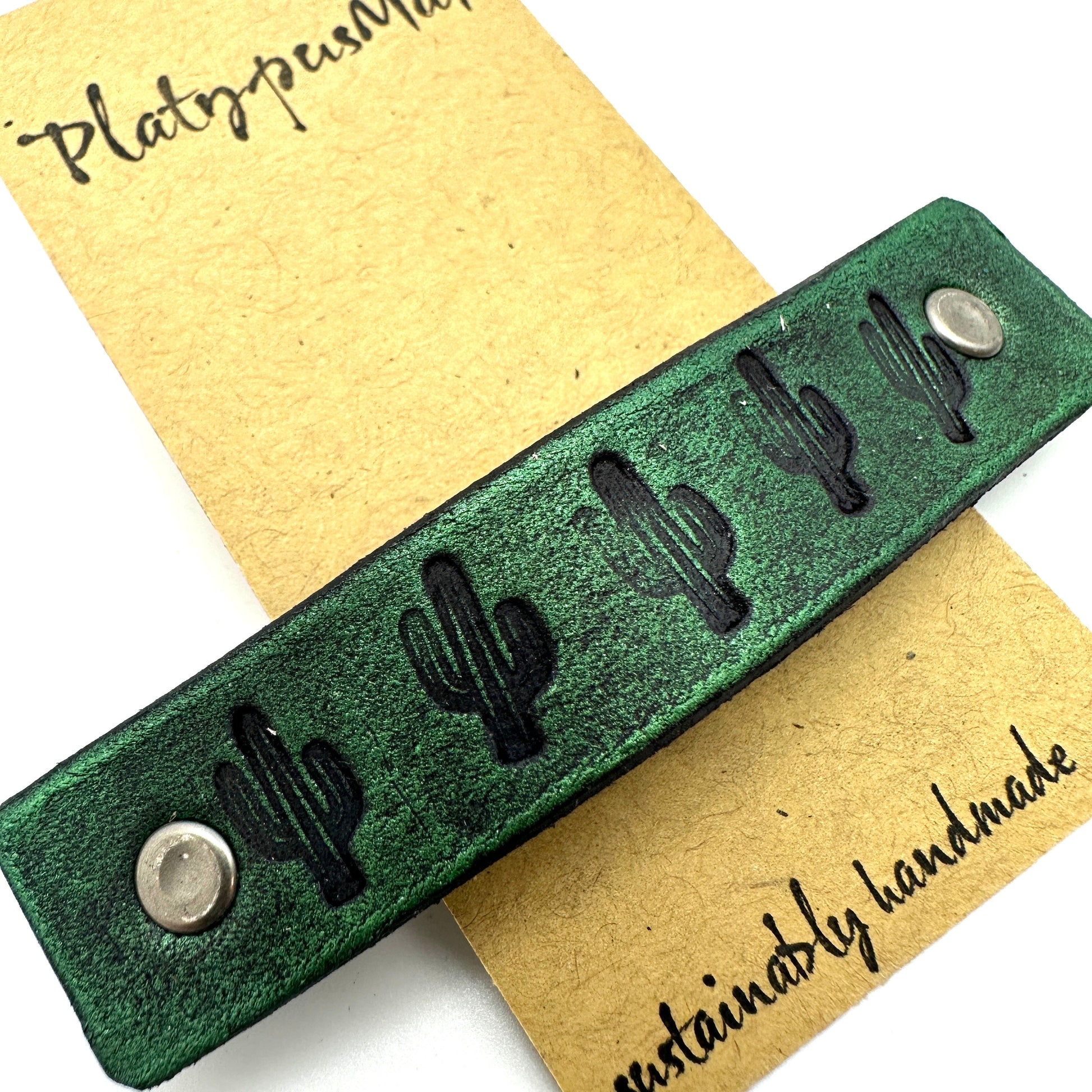 Cactus Barette  - Shimery Green & Black - Eco-Friendly / Plastic-Free-1