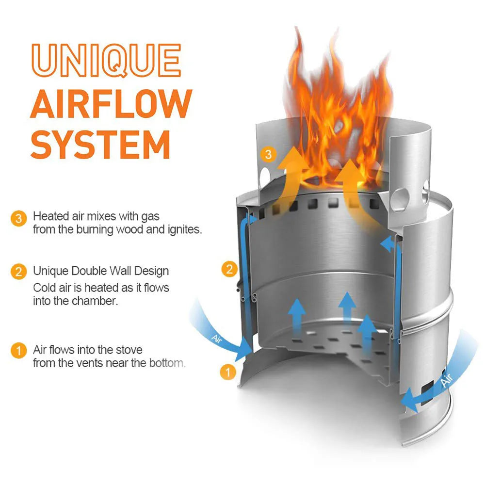 Portable Wood-Burning Camping Stove Silver-3