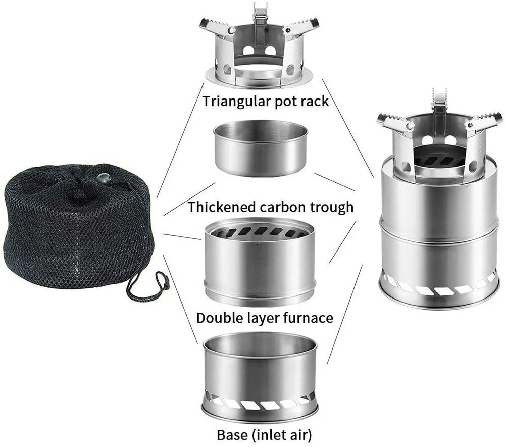 Portable Wood-Burning Camping Stove Silver-2