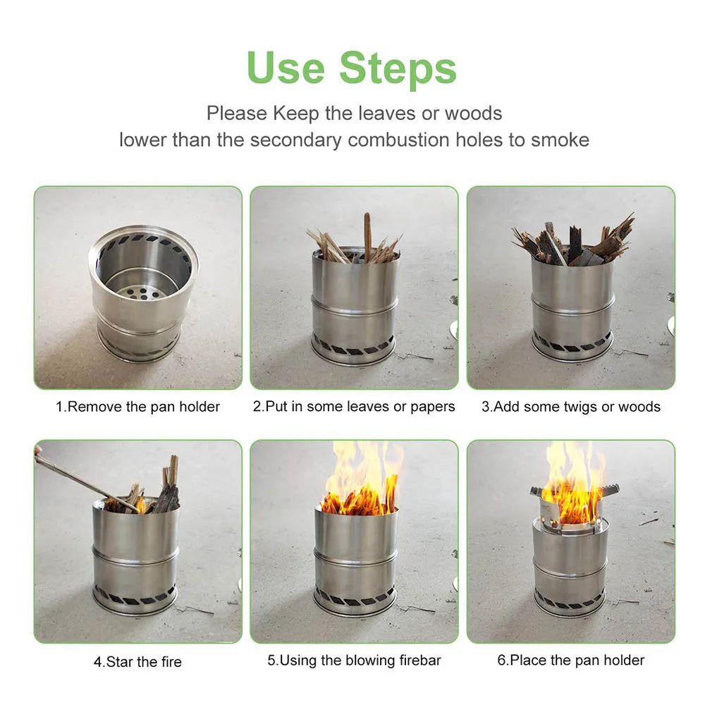 Portable Wood-Burning Camping Stove Silver-4