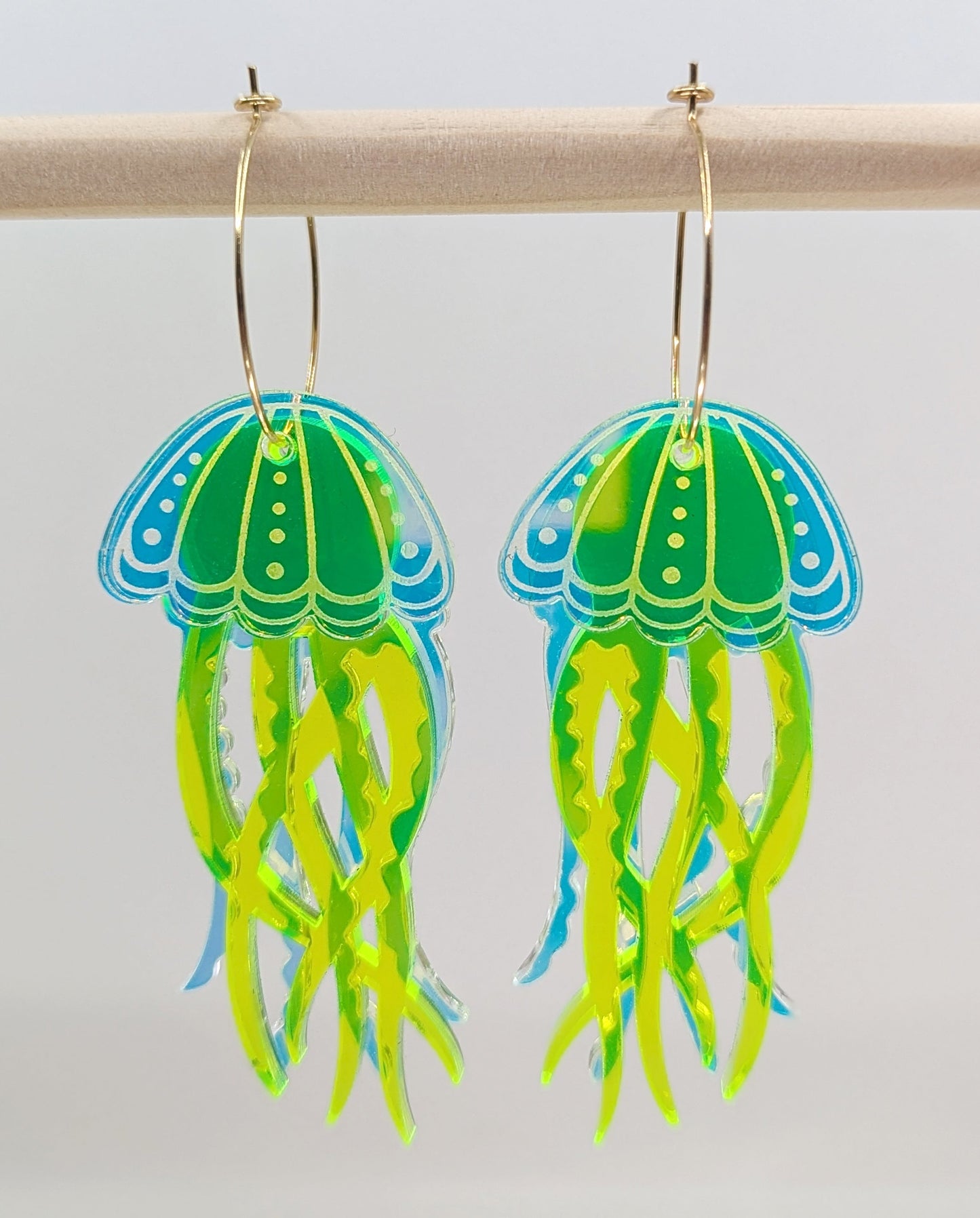 Jellyfish Earrings - Irisdescent/Fluro Yellow