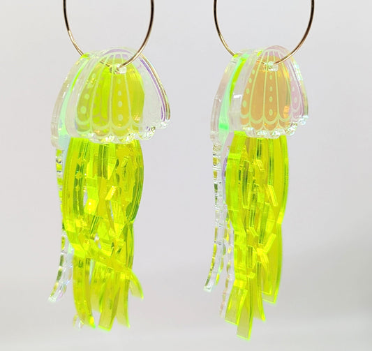Jellyfish Earrings - Irisdescent/Fluro Yellow