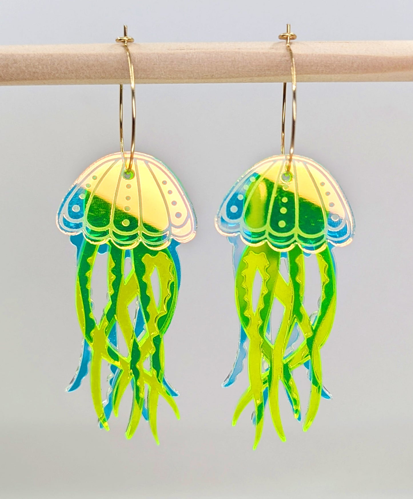 Jellyfish Earrings - Irisdescent/Fluro Yellow