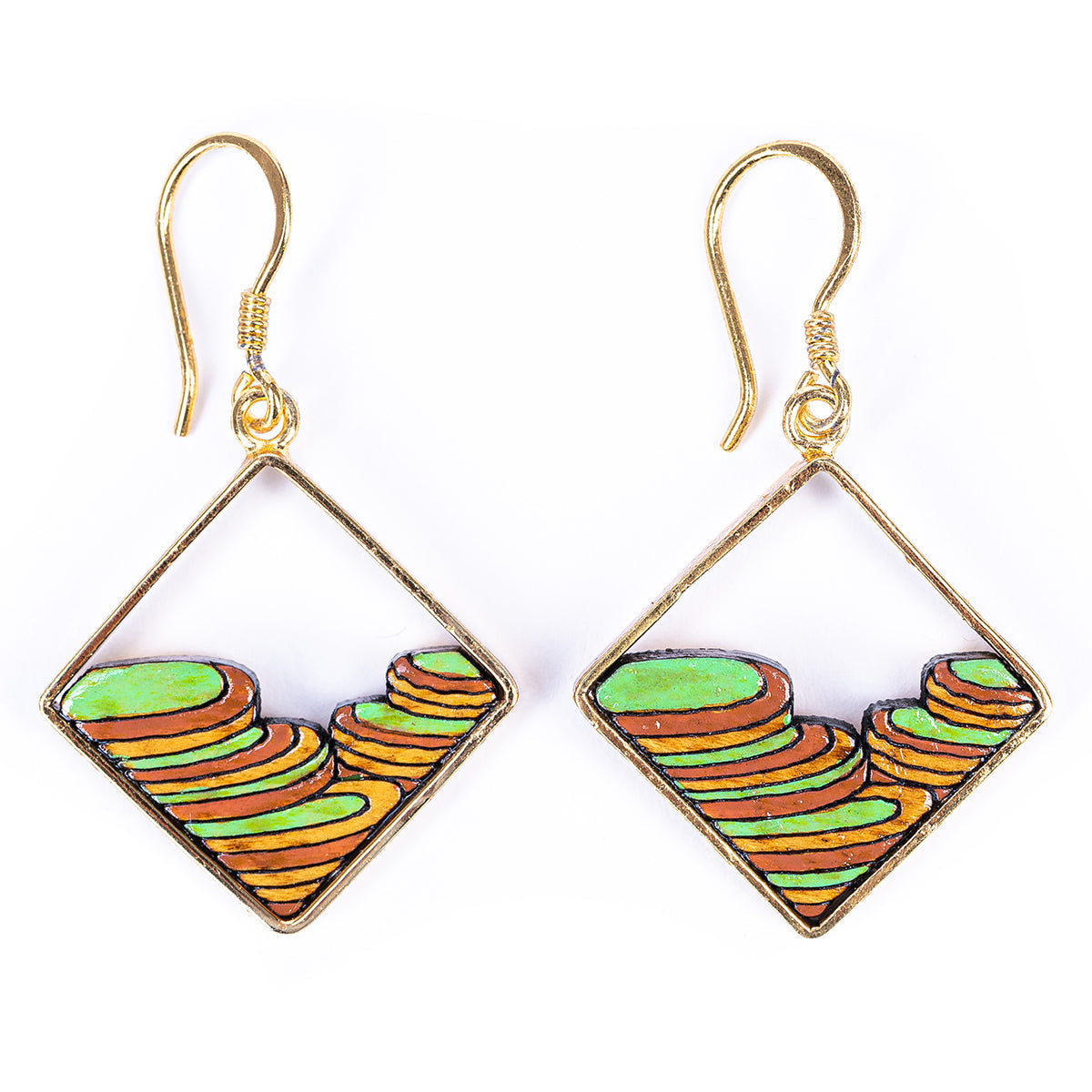 Rice Terrace Eco-friendly Recycled Wood Gold Earrings-1