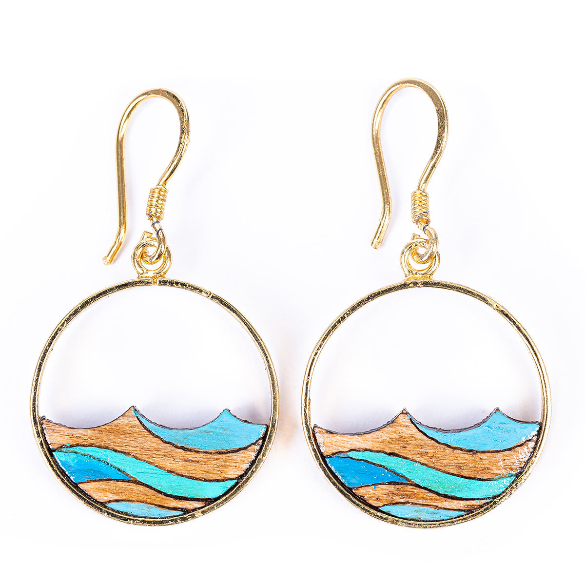 Ocean Eco-friendly Recycled Wood Gold Earrings-1