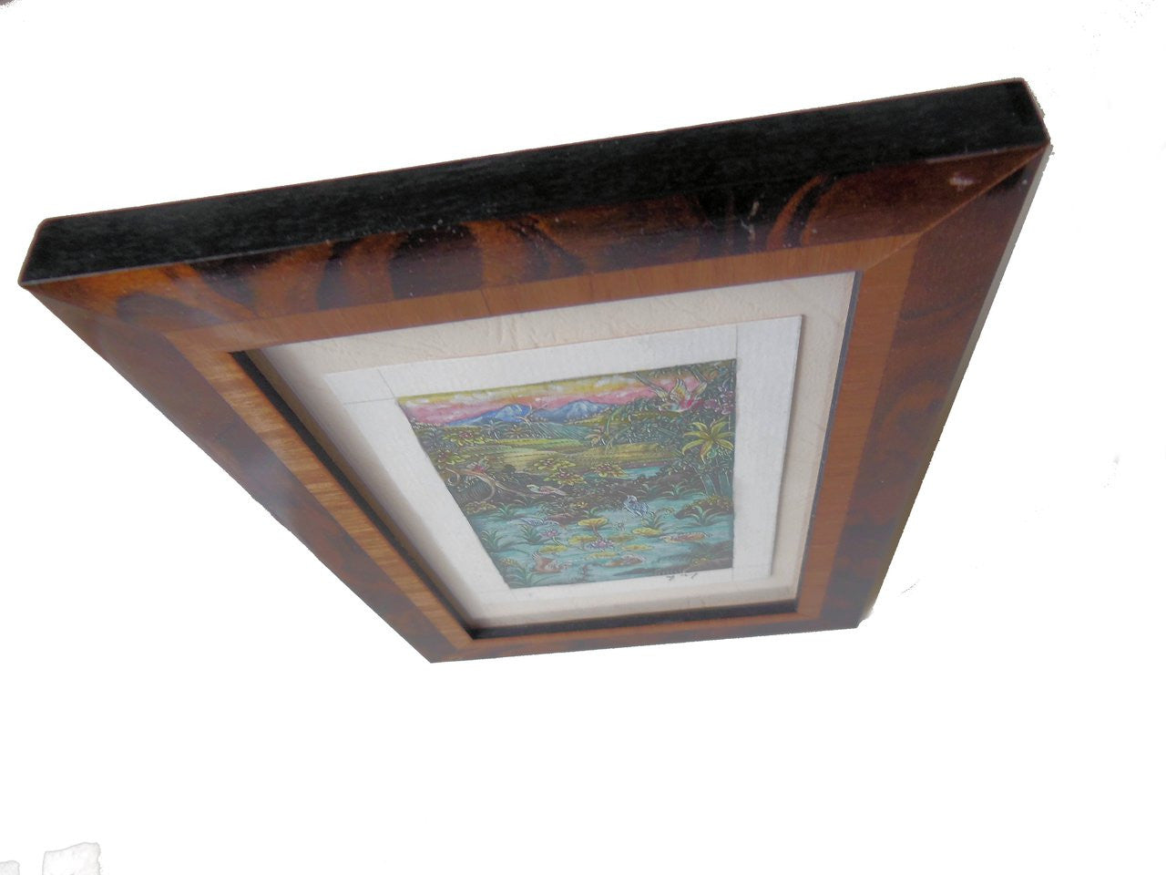 Colorful imaginary landscape from Bali, in Italian wood frame. Pen and ink-3