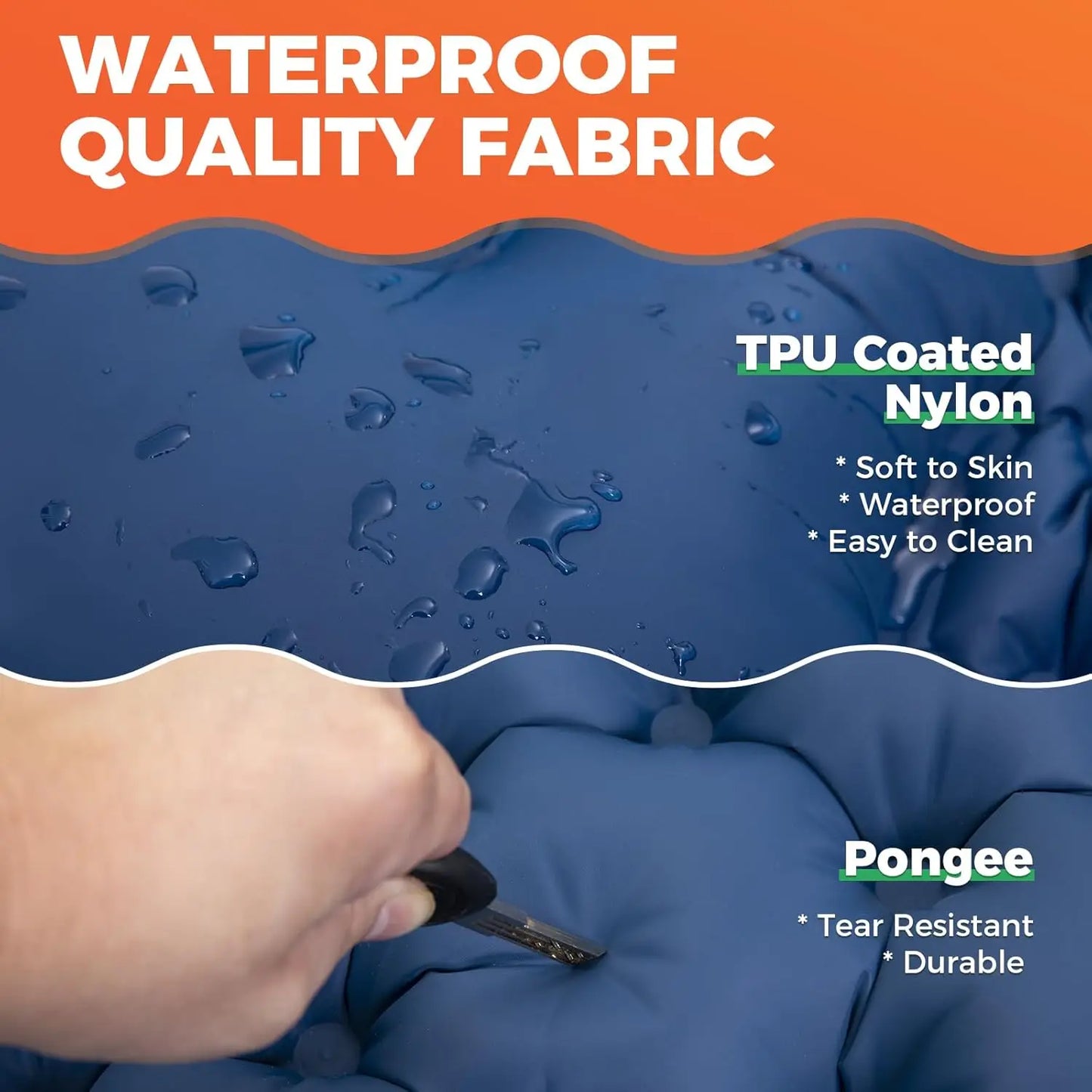 Double Sleeping Pad Inflatable Camping Navy Blue-4