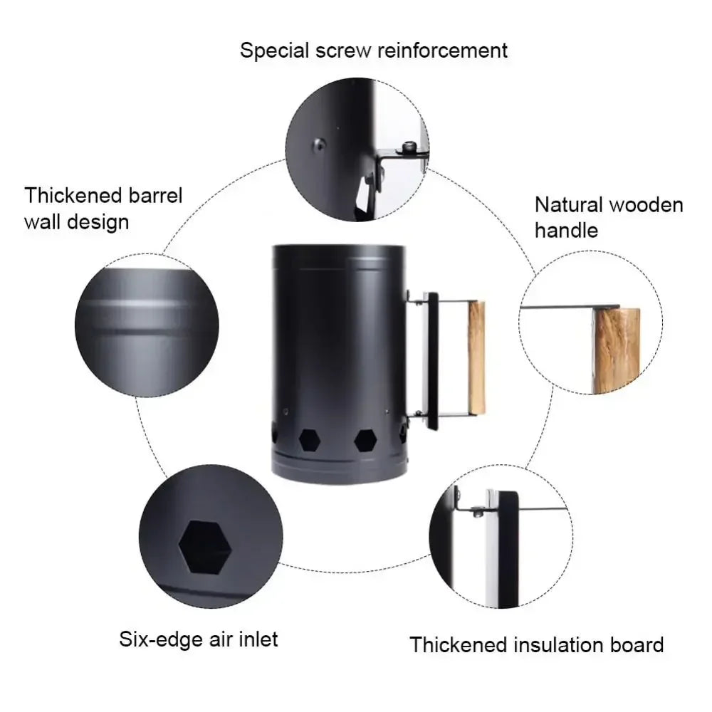 NNEOBA Charcoal Starter Chimney Spark Bucket Black-4
