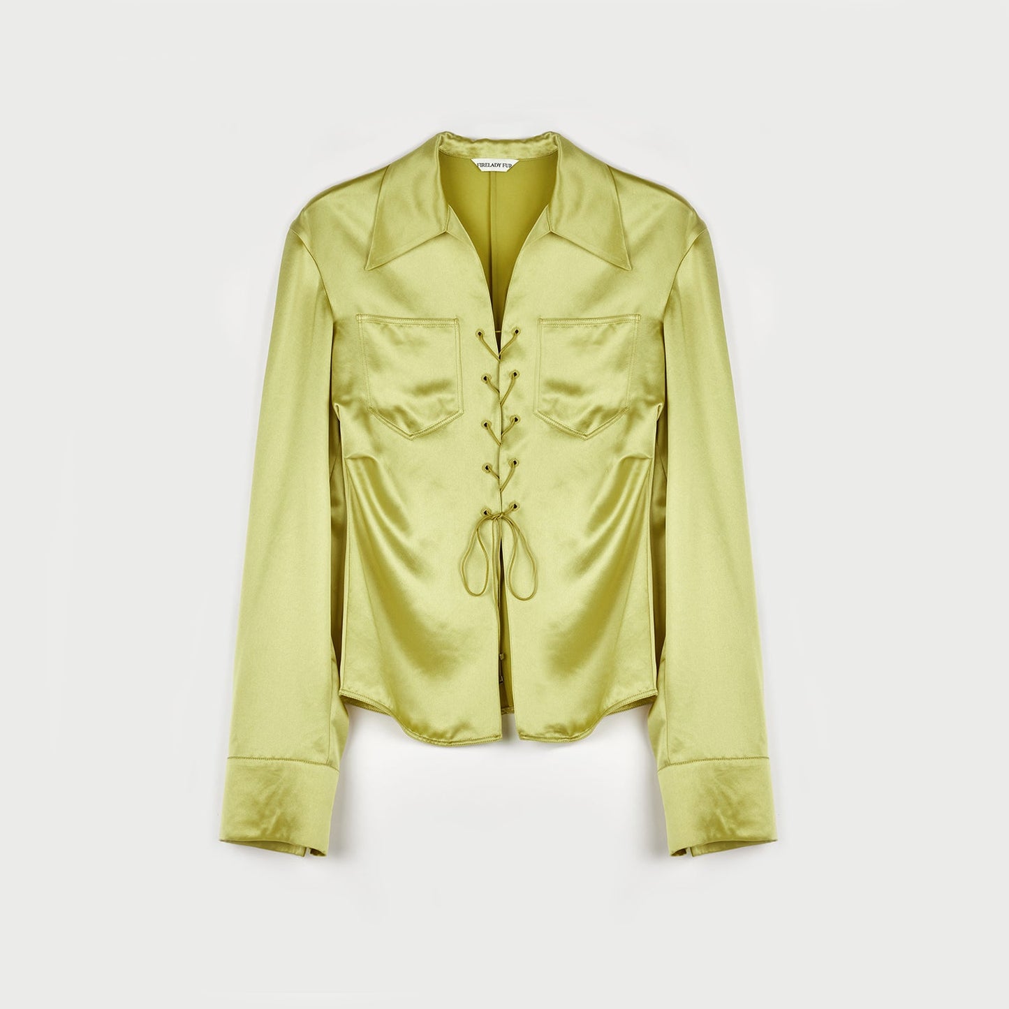 "Mercerized Spring Shadow" Acetate Shirt Women's Hollow String Pleated Slimming Long Sleeve Shirt-6