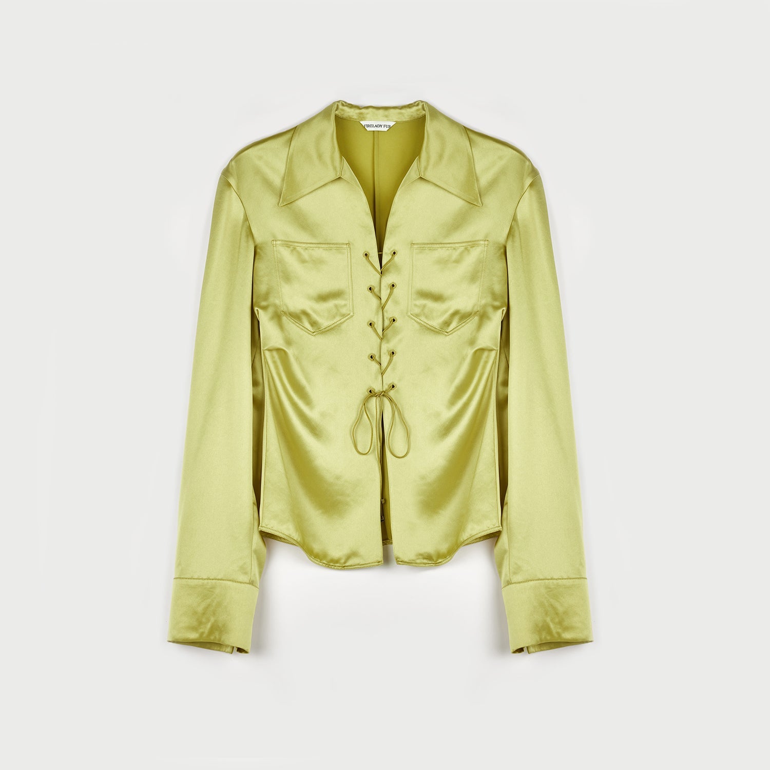 "Mercerized Spring Shadow" Acetate Shirt Women's Hollow String Pleated Slimming Long Sleeve Shirt-6
