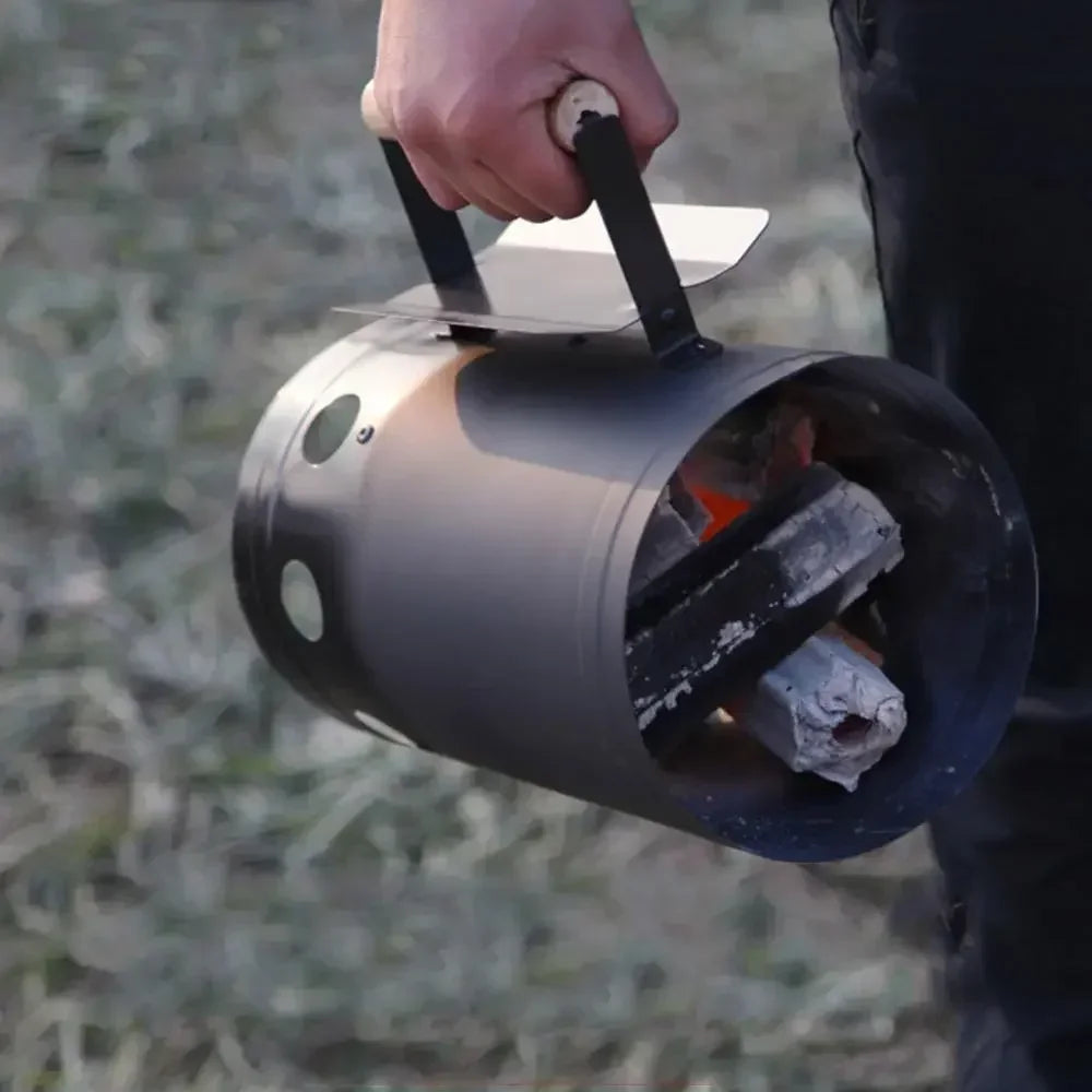 NNEOBA Charcoal Starter Chimney Spark Bucket Black-2