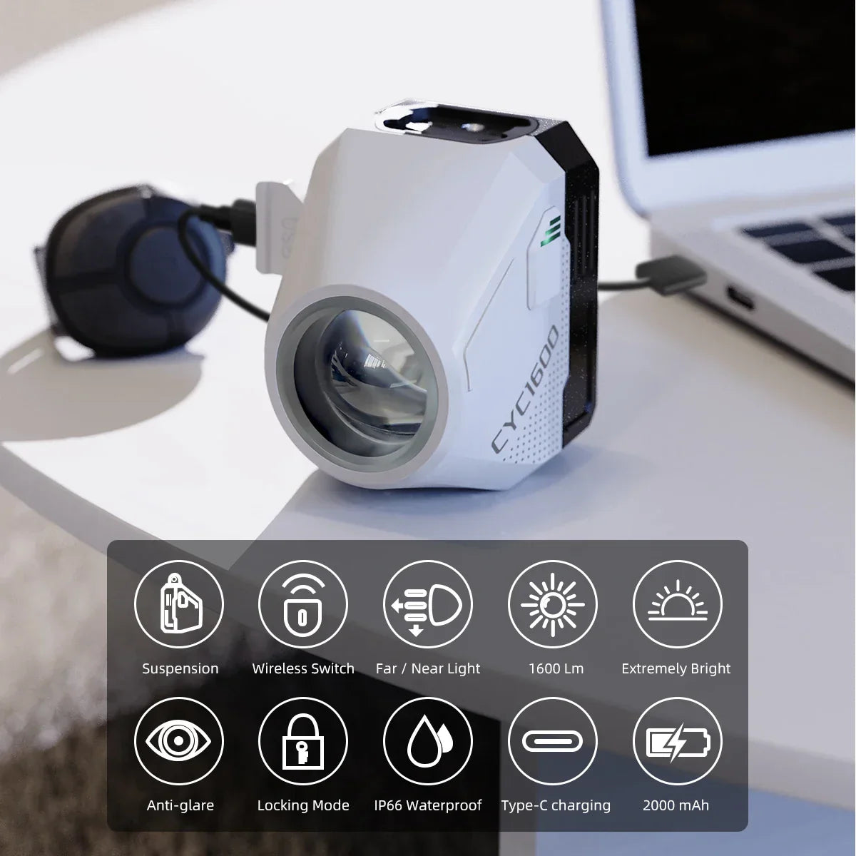 Ultra-Bright 1600 Lumen Bike Headlight Remote White-3