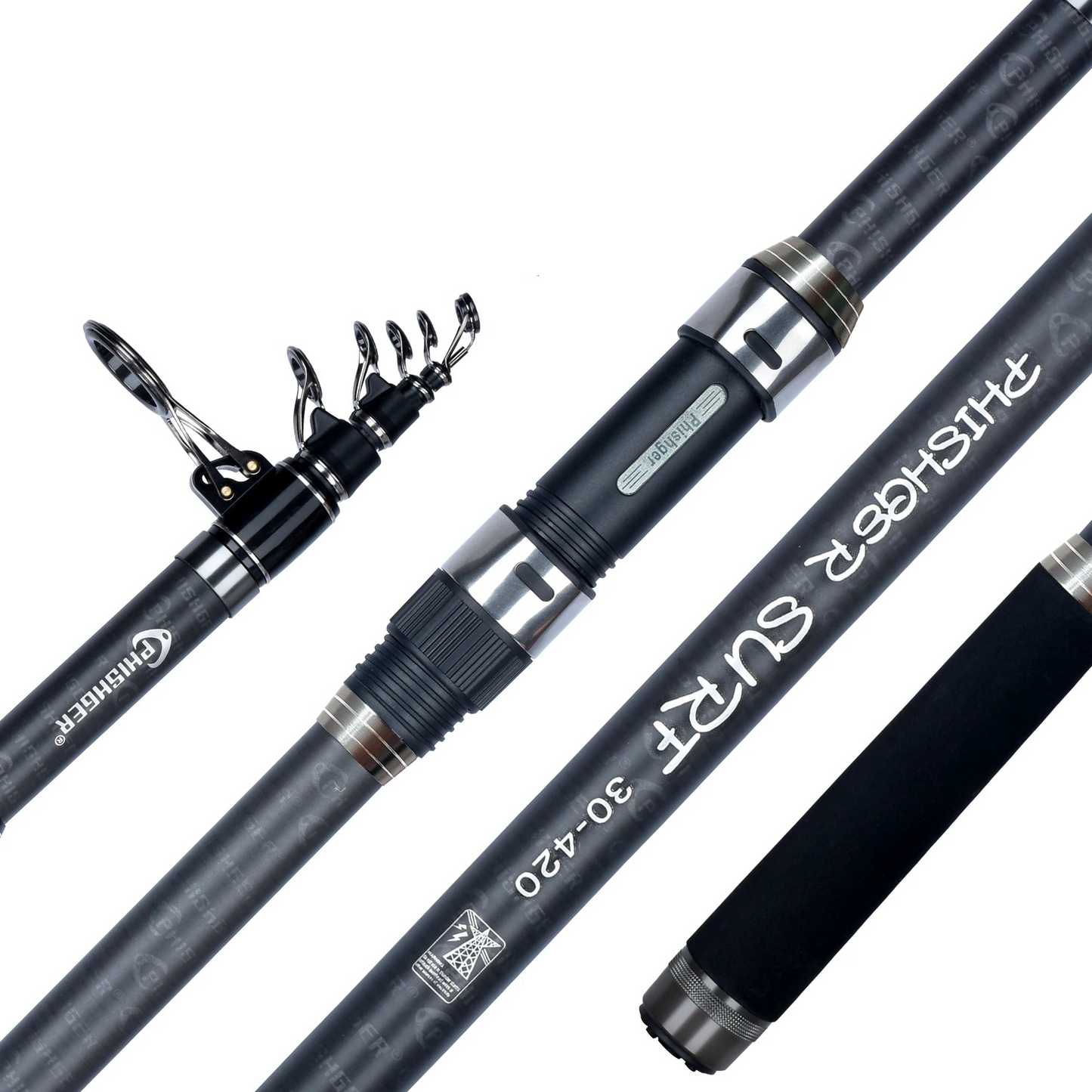NNEOBA 5.3m Telescopic Surf Spinning Rod 30T Carbon Fiber Black-0