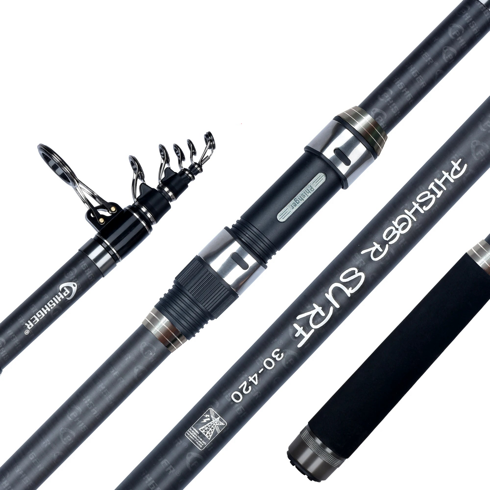 NNEOBA 5.3m Telescopic Surf Spinning Rod 30T Carbon Fiber Black-0