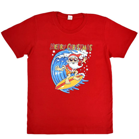 NNEDSZ New Funny Adult Xmas Christmas T Shirt Tee Mens Womens 100% Cotton Jolly Ugly, Santa Surf (Red), M