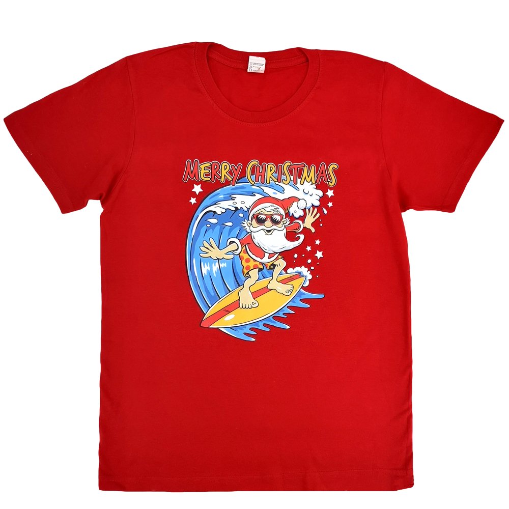 NNEDSZ New Funny Adult Xmas Christmas T Shirt Tee Mens Womens 100% Cotton Jolly Ugly, Santa Surf (Red), 2XL