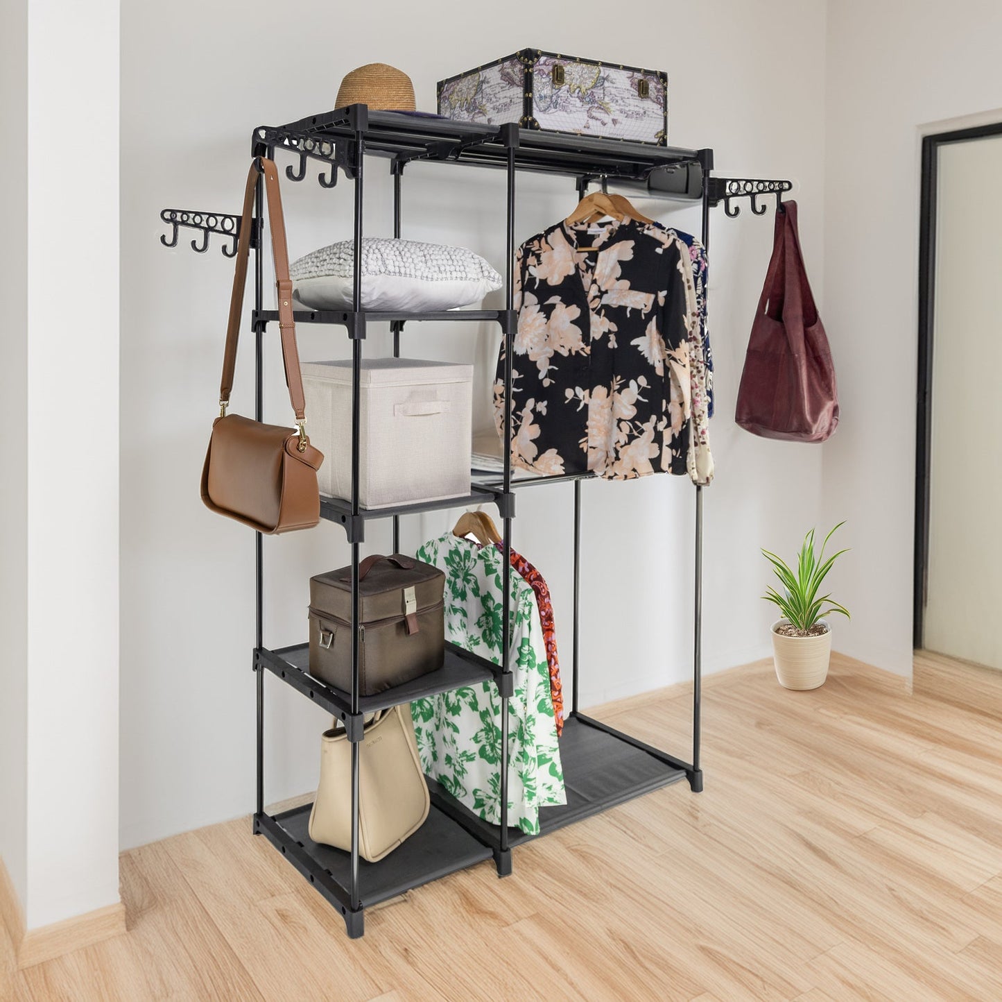 NNEDSZ Sorti Freestanding Portable Closet Metal Wardrobe Garment Rack Hanger-2