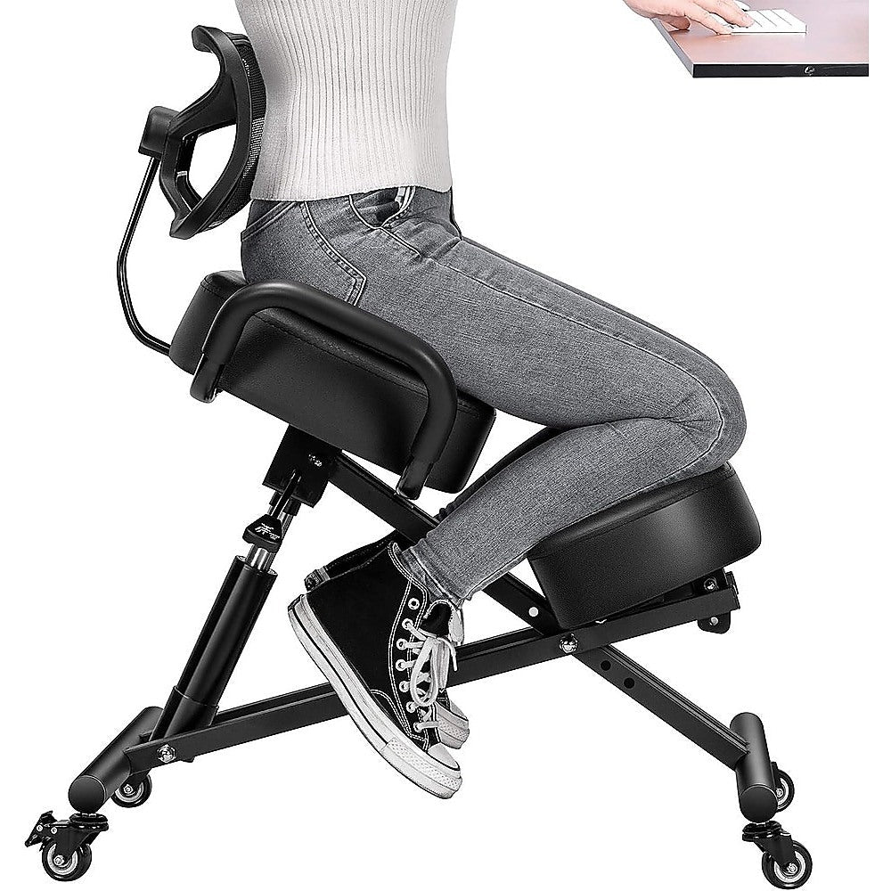 NNEDSZ Ergonomic Kneeling Posture Chair with Backrest Adjustable Height and Casters-1