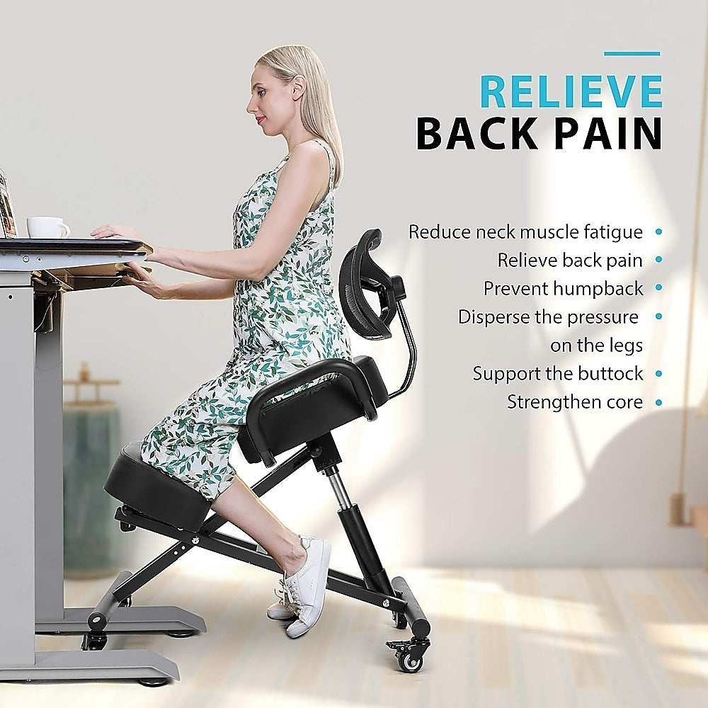 NNEDSZ Ergonomic Kneeling Posture Chair with Backrest Adjustable Height and Casters-3