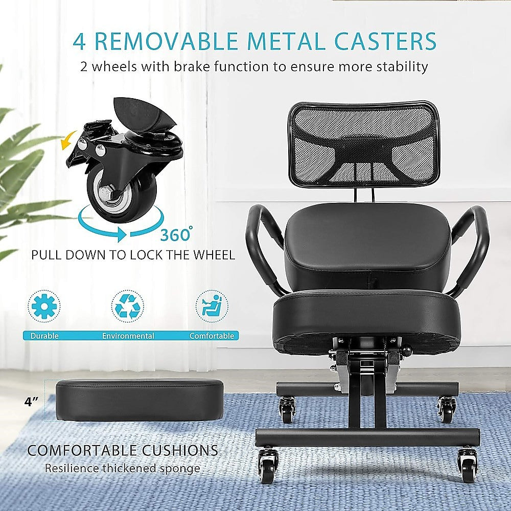 NNEDSZ Ergonomic Kneeling Posture Chair with Backrest Adjustable Height and Casters-4