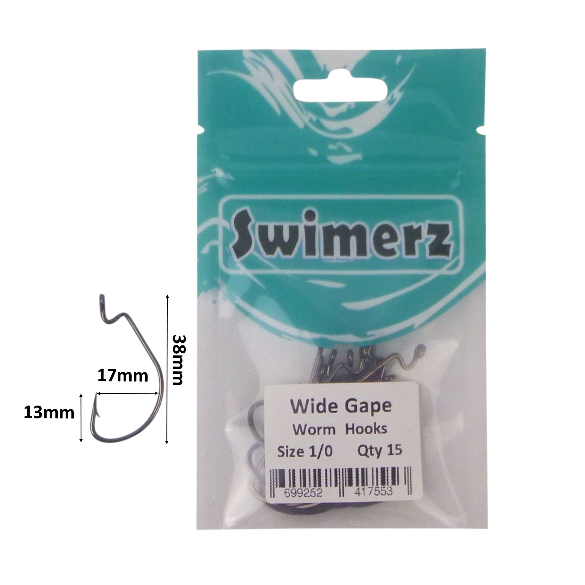Swimerz 1/0 Wide Gape Worm Hook 15 Pack-2