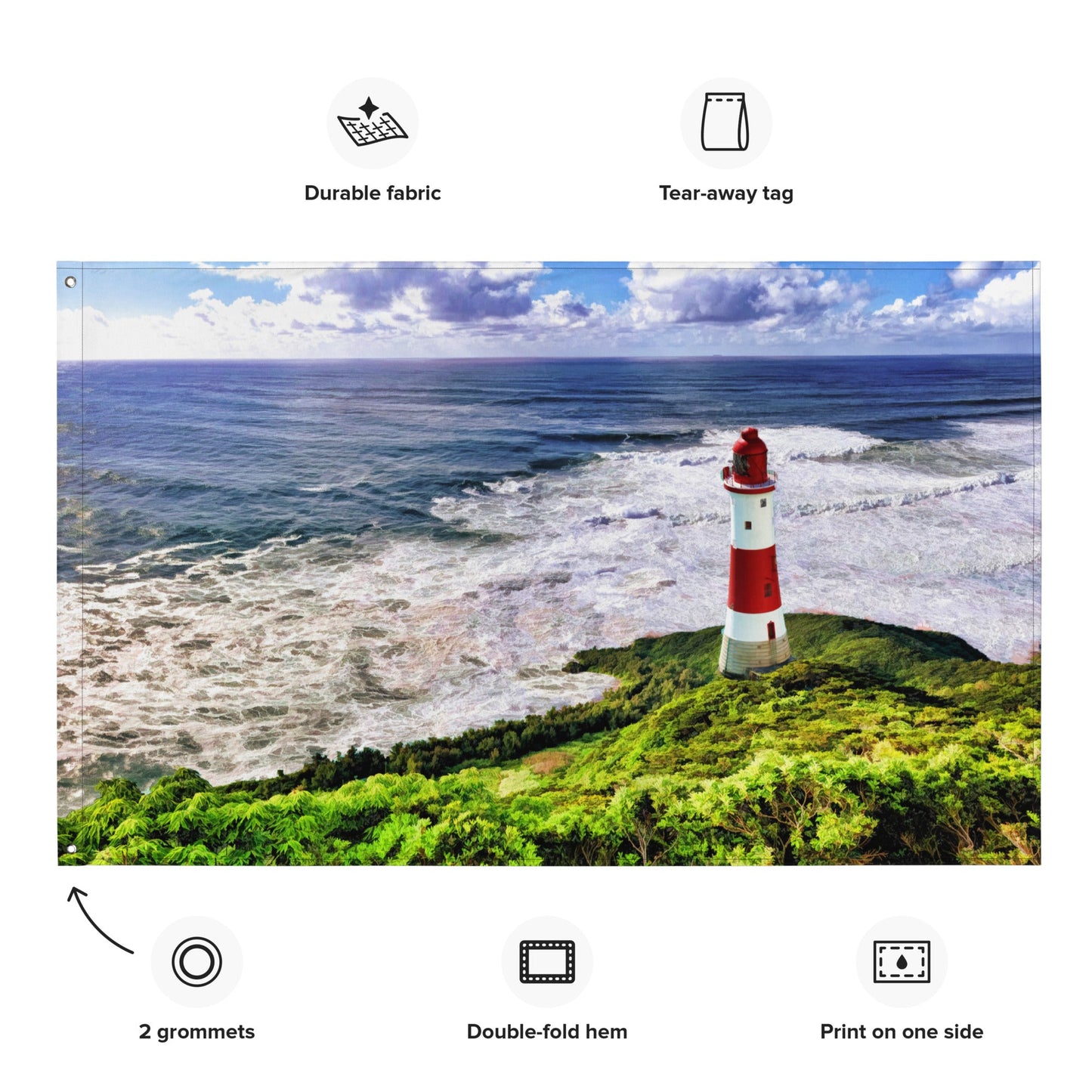 Lighthouse Beach Painting Flag Tapestry